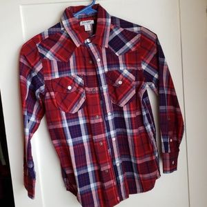 Plaid button down with snap closures